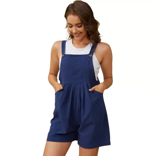 Gihuo Women's Short Overalls Cotton Linen Wide Leg Rompers Adjustable Strap Loose Fit Bib Pants