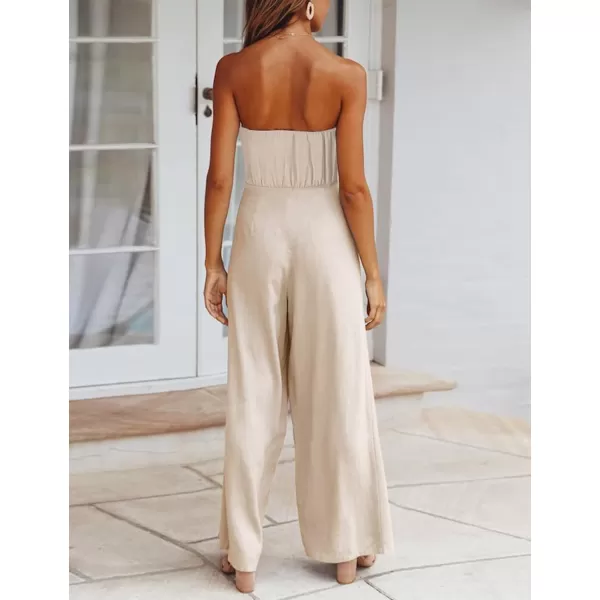 Gihuo Women’s Strapless Wide Leg Jumpsuit Belted Cutout Off Shoulder Jumpsuit Rompers