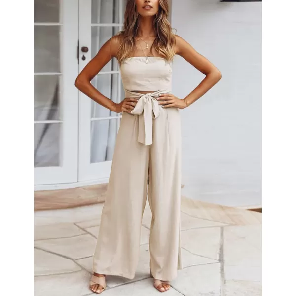 Gihuo Women’s Strapless Wide Leg Jumpsuit Belted Cutout Off Shoulder Jumpsuit Rompers