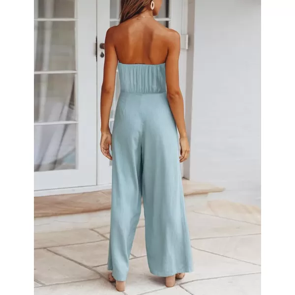 Gihuo Women’s Strapless Wide Leg Jumpsuit Belted Cutout Off Shoulder Jumpsuit Rompers