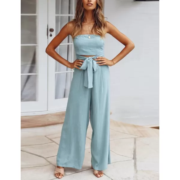 Gihuo Women’s Strapless Wide Leg Jumpsuit Belted Cutout Off Shoulder Jumpsuit Rompers