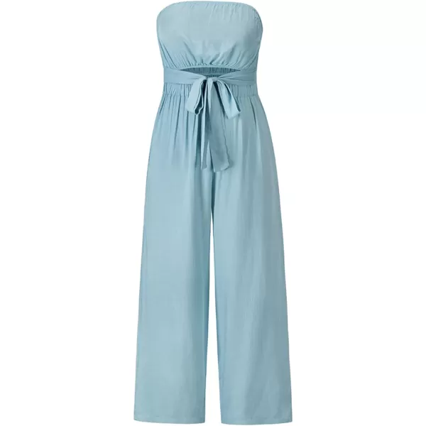 Gihuo Women’s Strapless Wide Leg Jumpsuit Belted Cutout Off Shoulder Jumpsuit Rompers