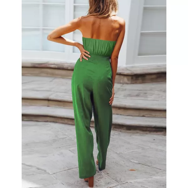 Gihuo Women’s Strapless Wide Leg Jumpsuit Belted Cutout Off Shoulder Jumpsuit Rompers