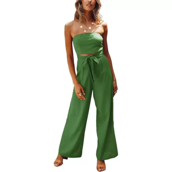 Gihuo Women’s Strapless Wide Leg Jumpsuit Belted Cutout Off Shoulder Jumpsuit Rompers