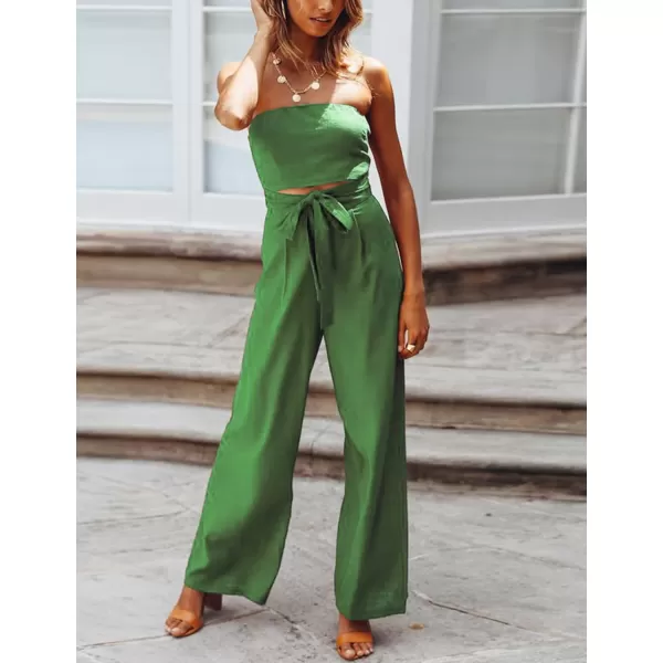 Gihuo Women’s Strapless Wide Leg Jumpsuit Belted Cutout Off Shoulder Jumpsuit Rompers