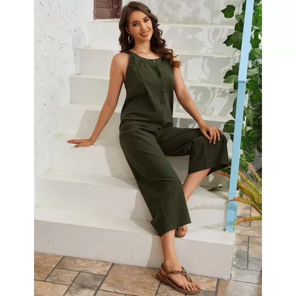 Gihuo Women's Summer Baggy Jumpsuits Button Front Overalls Casual Wide Leg Bib Pants with Pockets