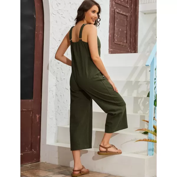 Gihuo Women's Summer Baggy Jumpsuits Button Front Overalls Casual Wide Leg Bib Pants with Pockets