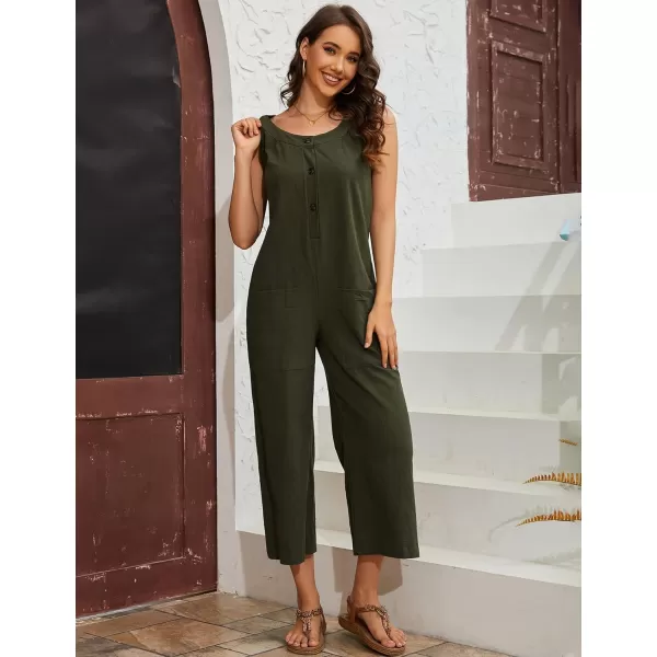 Gihuo Women's Summer Baggy Jumpsuits Button Front Overalls Casual Wide Leg Bib Pants with Pockets