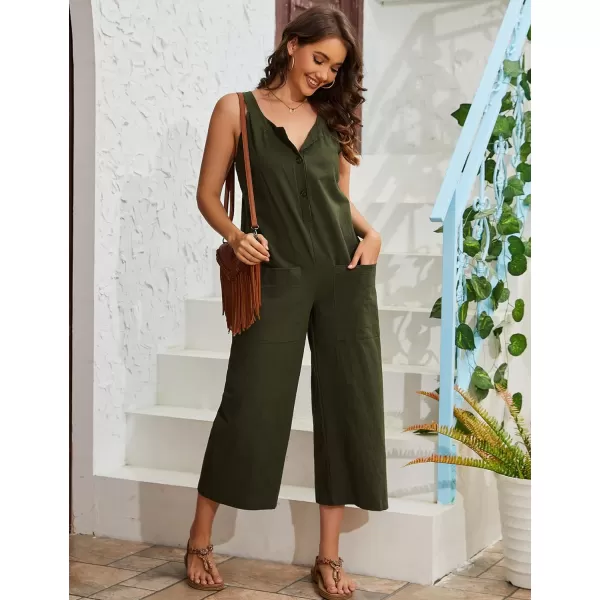 Gihuo Women's Summer Baggy Jumpsuits Button Front Overalls Casual Wide Leg Bib Pants with Pockets