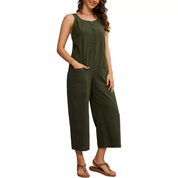 Gihuo Women's Summer Baggy Jumpsuits Button Front Overalls Casual Wide Leg Bib Pants with Pockets