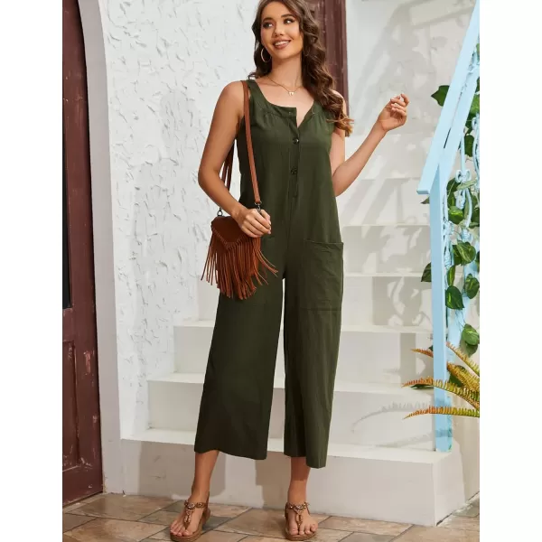 Gihuo Women's Summer Baggy Jumpsuits Button Front Overalls Casual Wide Leg Bib Pants with Pockets