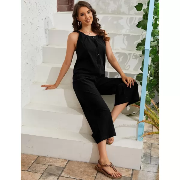 Gihuo Women's Summer Baggy Jumpsuits Button Front Overalls Casual Wide Leg Bib Pants with Pockets
