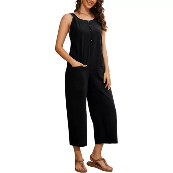Gihuo Women's Summer Baggy Jumpsuits Button Front Overalls Casual Wide Leg Bib Pants with Pockets