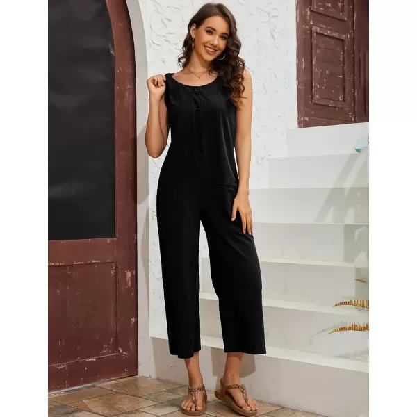 Gihuo Women's Summer Baggy Jumpsuits Button Front Overalls Casual Wide Leg Bib Pants with Pockets