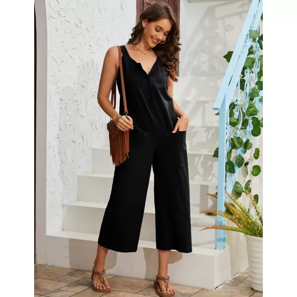 Gihuo Women's Summer Baggy Jumpsuits Button Front Overalls Casual Wide Leg Bib Pants with Pockets