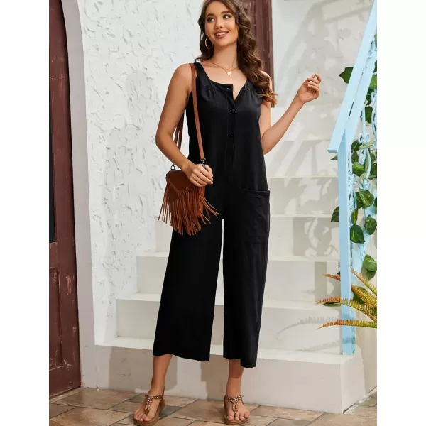 Gihuo Women's Summer Baggy Jumpsuits Button Front Overalls Casual Wide Leg Bib Pants with Pockets