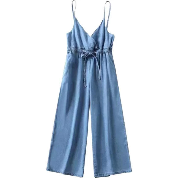 Gihuo Womens Surplice Cropped Wide Leg Jumpsuit Sleeveless Drawstring Waist Romper Overalls