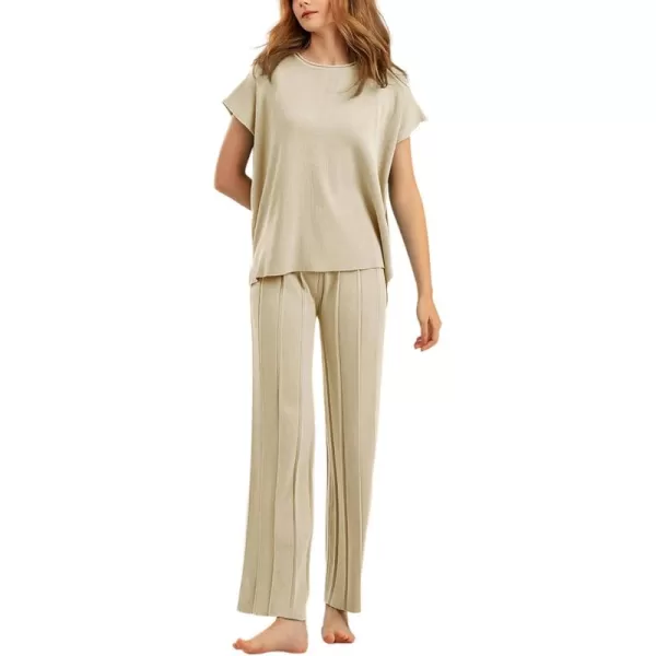 Gihuo Womens Sweater Set 2 Piece Outfit Sleeveless Sweater Vest Lounge Set Knit Top Wide Leg Pants Summer Sweatsuit