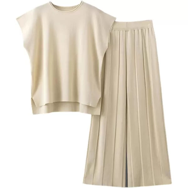 Gihuo Womens Sweater Set 2 Piece Outfit Sleeveless Sweater Vest Lounge Set Knit Top Wide Leg Pants Summer Sweatsuit