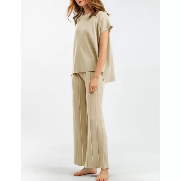 Gihuo Womens Sweater Set 2 Piece Outfit Sleeveless Sweater Vest Lounge Set Knit Top Wide Leg Pants Summer Sweatsuit