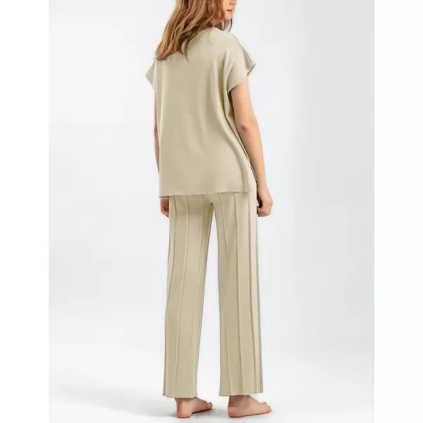 Gihuo Womens Sweater Set 2 Piece Outfit Sleeveless Sweater Vest Lounge Set Knit Top Wide Leg Pants Summer Sweatsuit