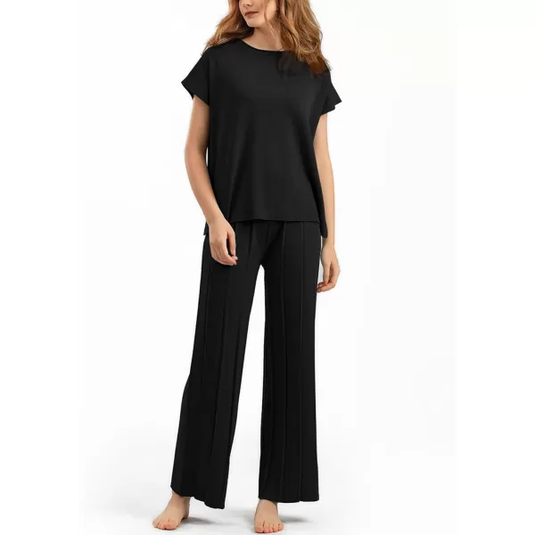Gihuo Womens Sweater Set 2 Piece Outfit Sleeveless Sweater Vest Lounge Set Knit Top Wide Leg Pants Summer Sweatsuit