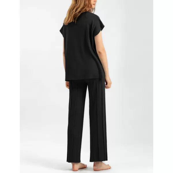Gihuo Womens Sweater Set 2 Piece Outfit Sleeveless Sweater Vest Lounge Set Knit Top Wide Leg Pants Summer Sweatsuit