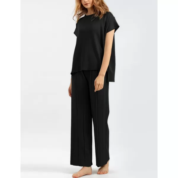 Gihuo Womens Sweater Set 2 Piece Outfit Sleeveless Sweater Vest Lounge Set Knit Top Wide Leg Pants Summer Sweatsuit