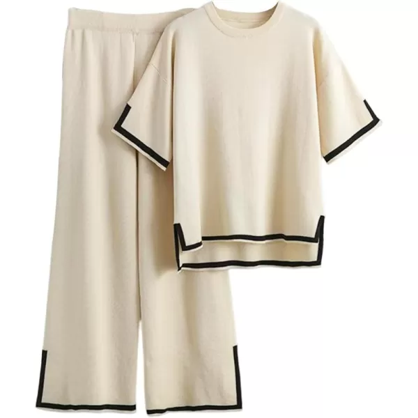 Gihuo Women's Sweater Sets 2 Piece Outfits Knit Lounge Sets Short Sleeve Pullover Tops Wide Leg Pants