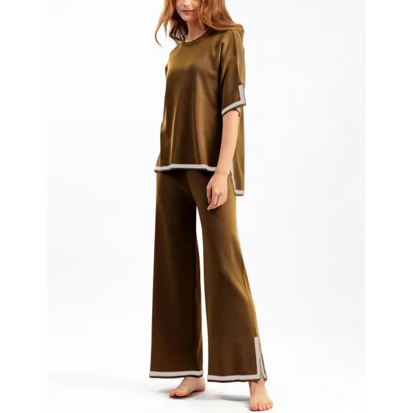 Gihuo Women's Sweater Sets 2 Piece Outfits Knit Lounge Sets Short Sleeve Pullover Tops Wide Leg Pants