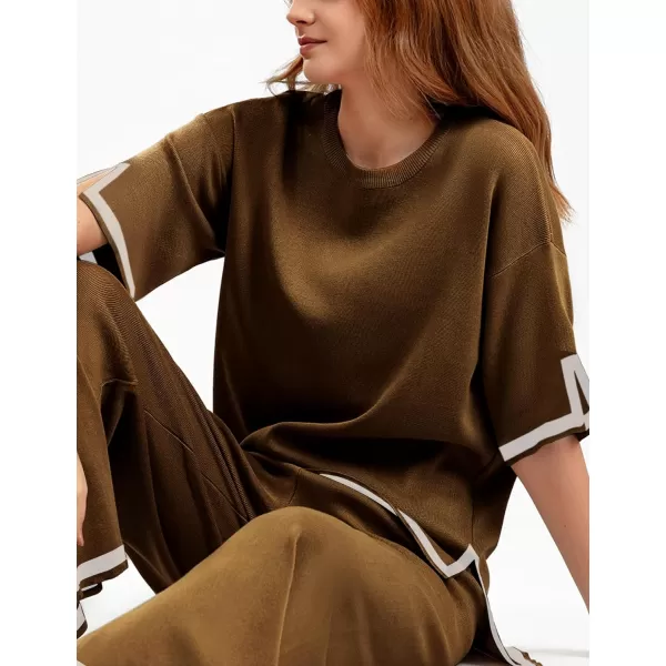 Gihuo Women's Sweater Sets 2 Piece Outfits Knit Lounge Sets Short Sleeve Pullover Tops Wide Leg Pants