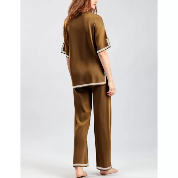 Gihuo Women's Sweater Sets 2 Piece Outfits Knit Lounge Sets Short Sleeve Pullover Tops Wide Leg Pants