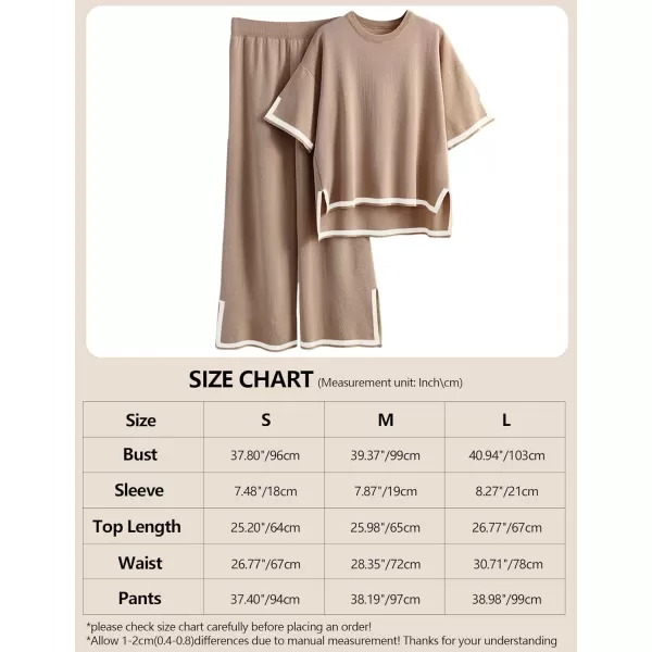Gihuo Women's Sweater Sets 2 Piece Outfits Knit Lounge Sets Short Sleeve Pullover Tops Wide Leg Pants