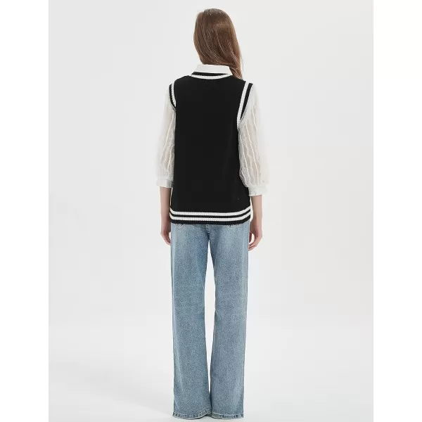Gihuo Women's V Neck Trendy Sweater Vest Cable Knit Sleeveless Sweater Vest Houndstooth Sweater Vest
