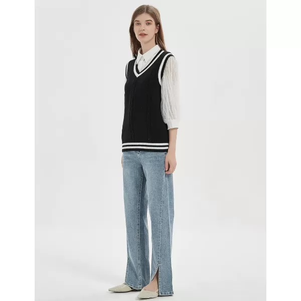 Gihuo Women's V Neck Trendy Sweater Vest Cable Knit Sleeveless Sweater Vest Houndstooth Sweater Vest