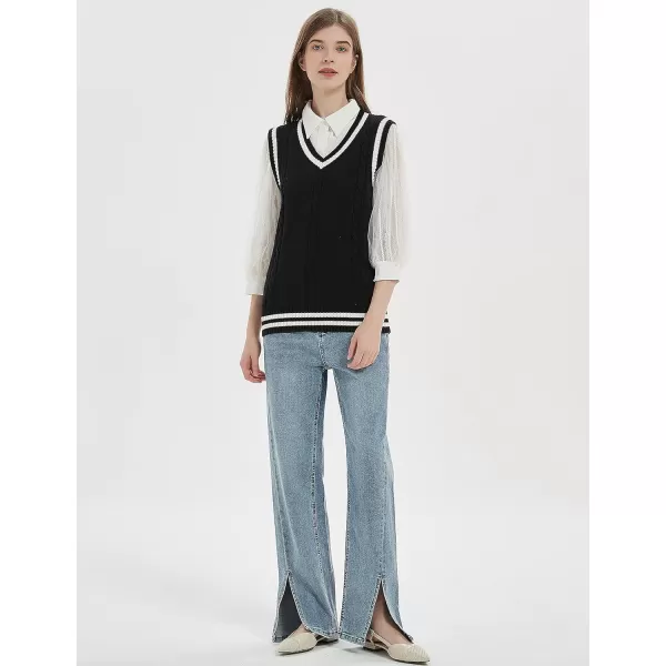 Gihuo Women's V Neck Trendy Sweater Vest Cable Knit Sleeveless Sweater Vest Houndstooth Sweater Vest