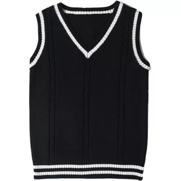 Gihuo Women's V Neck Trendy Sweater Vest Cable Knit Sleeveless Sweater Vest Houndstooth Sweater Vest