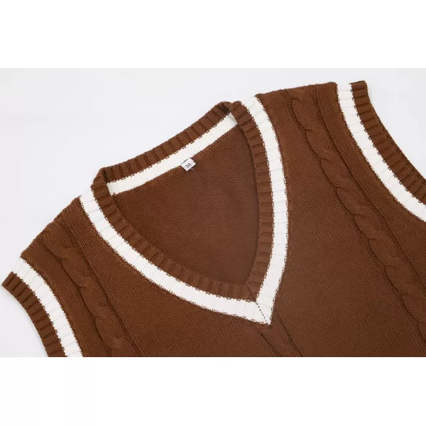Gihuo Women's V Neck Trendy Sweater Vest Cable Knit Sleeveless Sweater Vest Houndstooth Sweater Vest