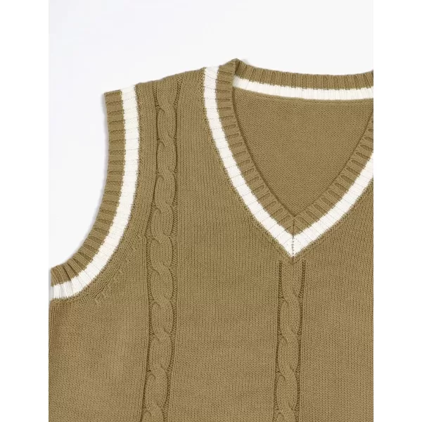 Gihuo Women's V Neck Trendy Sweater Vest Cable Knit Sleeveless Sweater Vest Houndstooth Sweater Vest