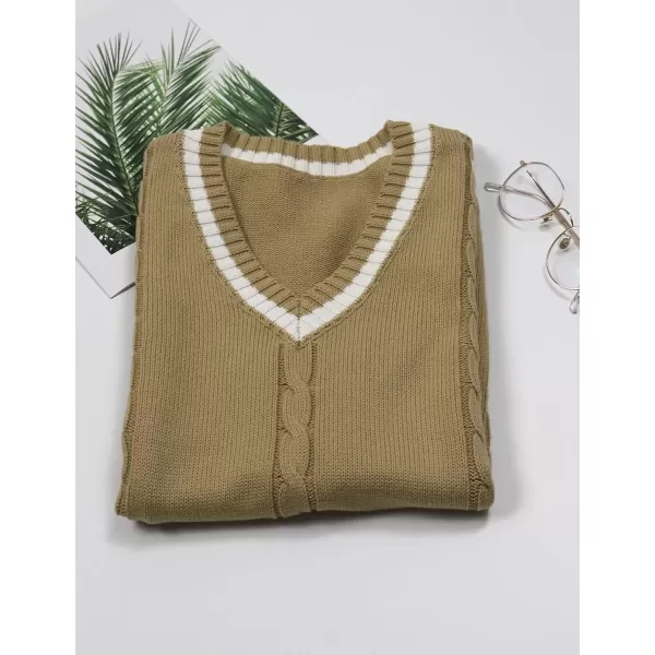 Gihuo Women's V Neck Trendy Sweater Vest Cable Knit Sleeveless Sweater Vest Houndstooth Sweater Vest