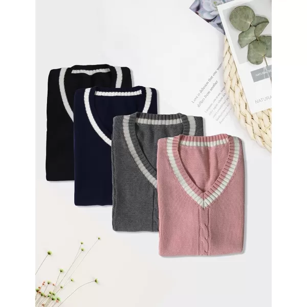 Gihuo Women's V Neck Trendy Sweater Vest Cable Knit Sleeveless Sweater Vest Houndstooth Sweater Vest