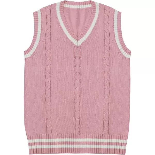 Gihuo Women's V Neck Trendy Sweater Vest Cable Knit Sleeveless Sweater Vest Houndstooth Sweater Vest