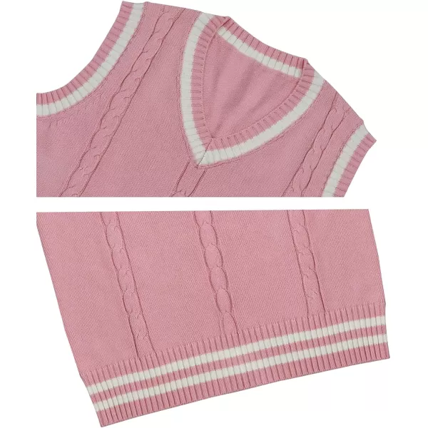 Gihuo Women's V Neck Trendy Sweater Vest Cable Knit Sleeveless Sweater Vest Houndstooth Sweater Vest