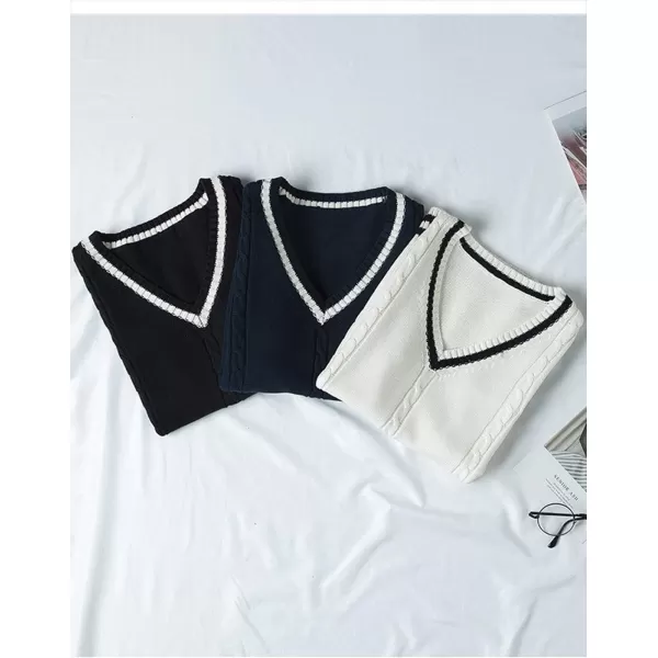 Gihuo Women's V Neck Trendy Sweater Vest Cable Knit Sleeveless Sweater Vest Houndstooth Sweater Vest