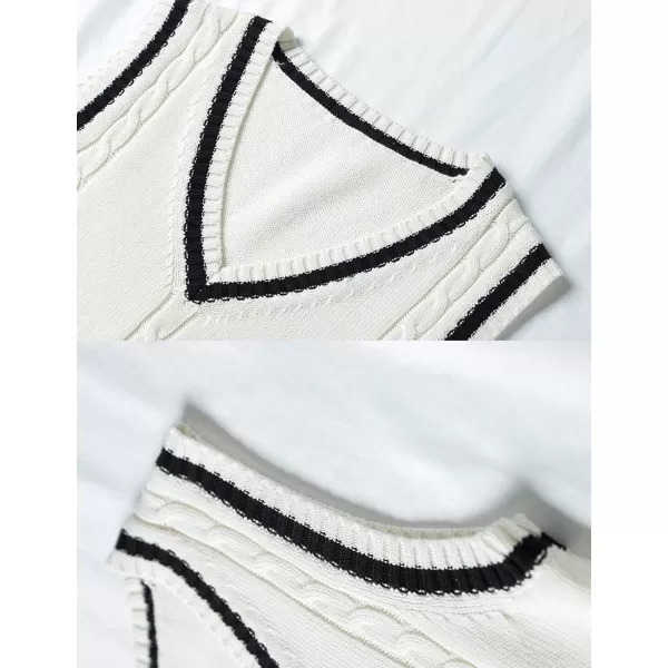 Gihuo Women's V Neck Trendy Sweater Vest Cable Knit Sleeveless Sweater Vest Houndstooth Sweater Vest