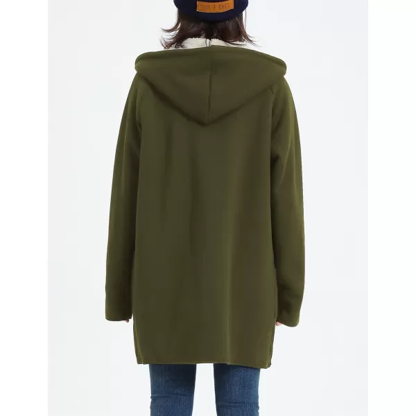 Gihuo Women's Winter Coat Sherpa Lined Zip Hoodie Long Sweatshirt