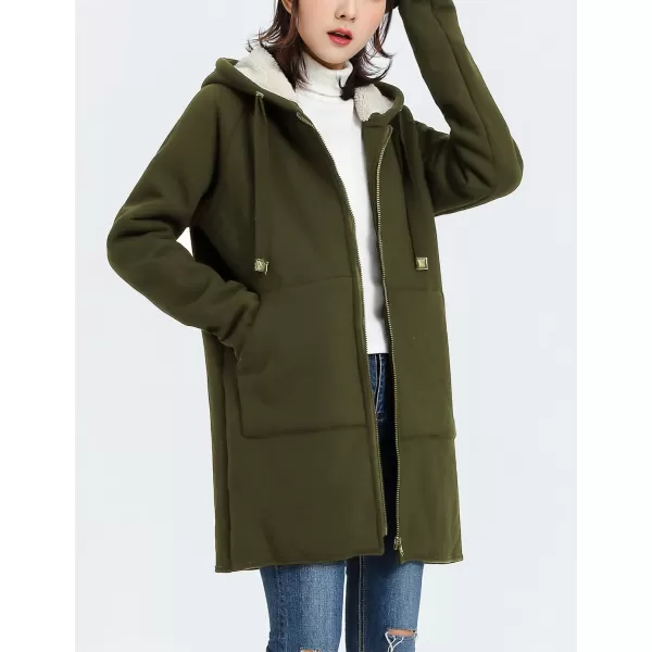 Gihuo Women's Winter Coat Sherpa Lined Zip Hoodie Long Sweatshirt