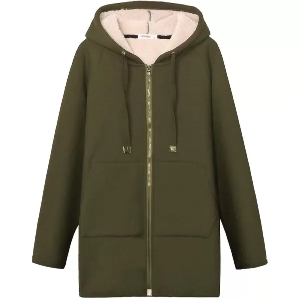 Gihuo Women's Winter Coat Sherpa Lined Zip Hoodie Long Sweatshirt