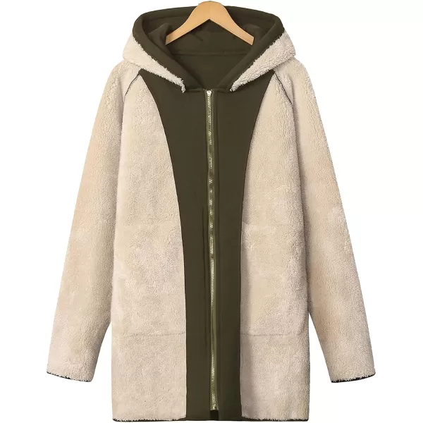 Gihuo Women's Winter Coat Sherpa Lined Zip Hoodie Long Sweatshirt