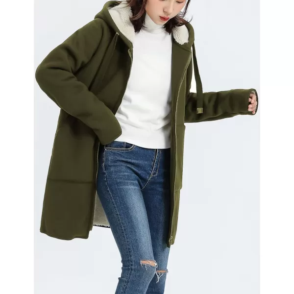 Gihuo Women's Winter Coat Sherpa Lined Zip Hoodie Long Sweatshirt